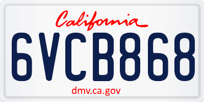 CA license plate 6VCB868