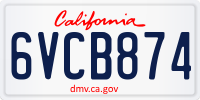 CA license plate 6VCB874