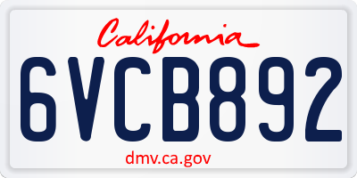 CA license plate 6VCB892