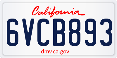CA license plate 6VCB893