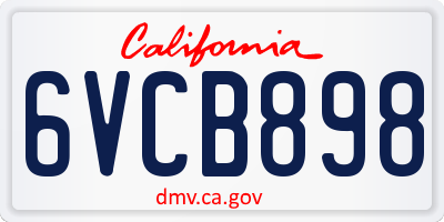 CA license plate 6VCB898