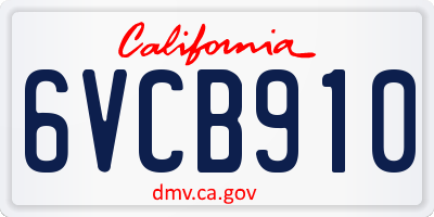 CA license plate 6VCB910