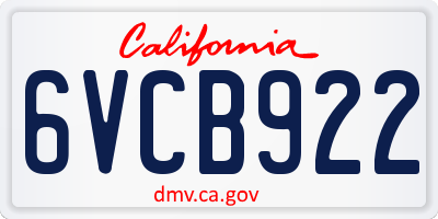 CA license plate 6VCB922