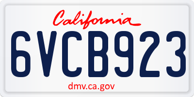 CA license plate 6VCB923