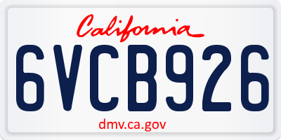 CA license plate 6VCB926