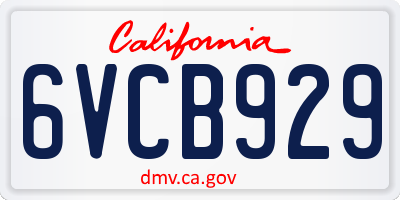 CA license plate 6VCB929