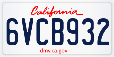 CA license plate 6VCB932