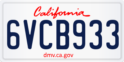 CA license plate 6VCB933