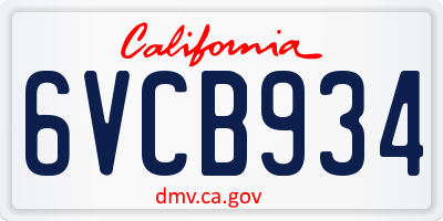 CA license plate 6VCB934