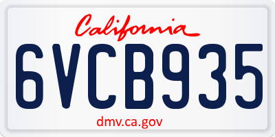 CA license plate 6VCB935
