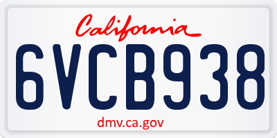 CA license plate 6VCB938