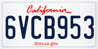 CA license plate 6VCB953