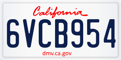 CA license plate 6VCB954