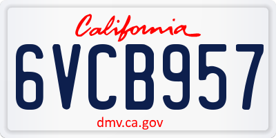 CA license plate 6VCB957