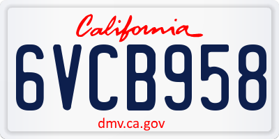 CA license plate 6VCB958