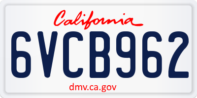 CA license plate 6VCB962