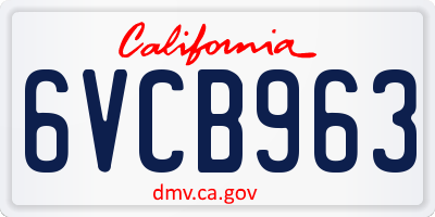 CA license plate 6VCB963