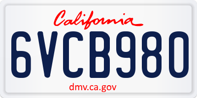 CA license plate 6VCB980
