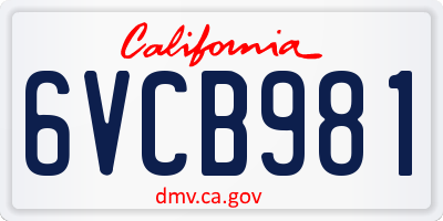 CA license plate 6VCB981