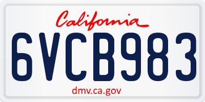 CA license plate 6VCB983