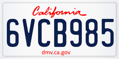 CA license plate 6VCB985