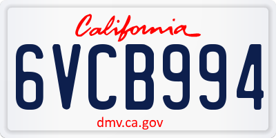 CA license plate 6VCB994