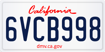 CA license plate 6VCB998