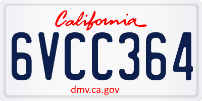 CA license plate 6VCC364