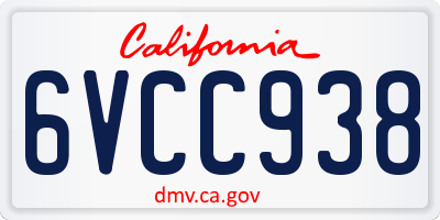 CA license plate 6VCC938