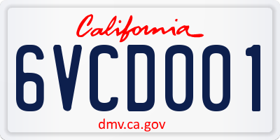 CA license plate 6VCD001