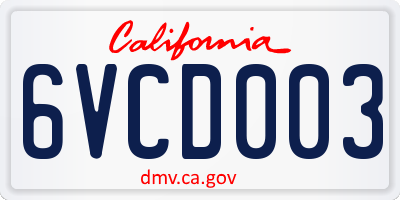 CA license plate 6VCD003