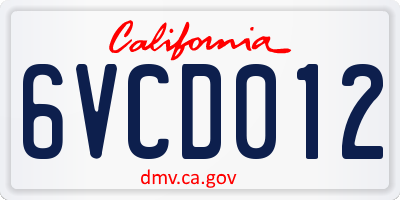 CA license plate 6VCD012