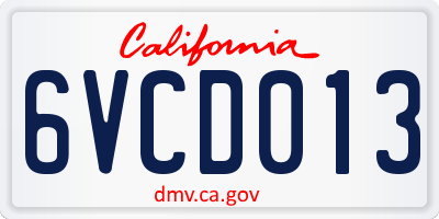 CA license plate 6VCD013