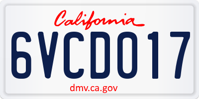 CA license plate 6VCD017