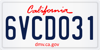 CA license plate 6VCD031