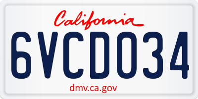 CA license plate 6VCD034