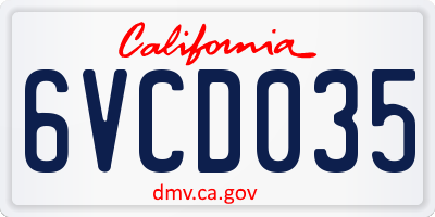CA license plate 6VCD035