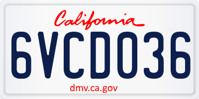CA license plate 6VCD036