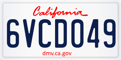 CA license plate 6VCD049