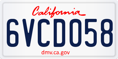 CA license plate 6VCD058