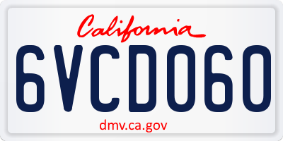 CA license plate 6VCD060