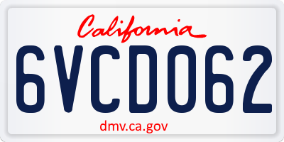 CA license plate 6VCD062