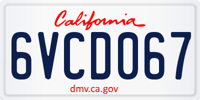 CA license plate 6VCD067