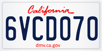 CA license plate 6VCD070