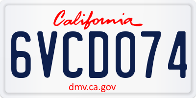 CA license plate 6VCD074