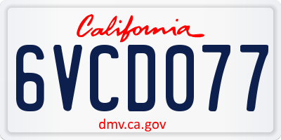 CA license plate 6VCD077