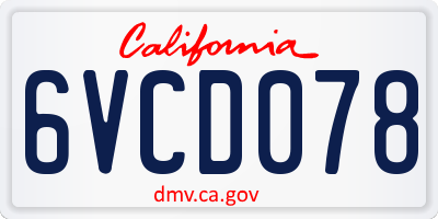 CA license plate 6VCD078