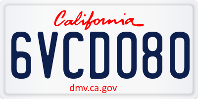 CA license plate 6VCD080