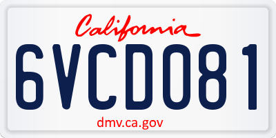 CA license plate 6VCD081