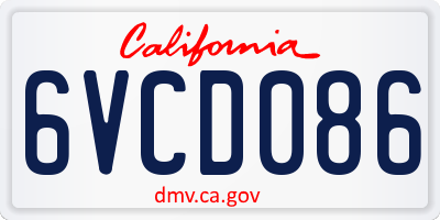 CA license plate 6VCD086